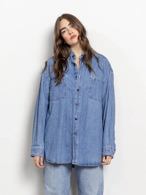 VINTAGE DENIM SHIRT Blue Jean Cotton Workwear Streetwear 90's Oversize / Large
